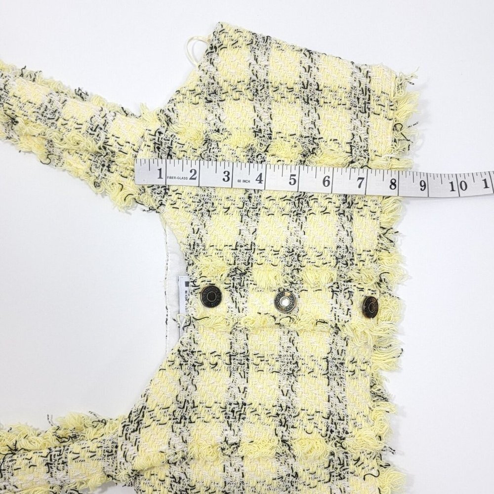 Y2K Zara Womens Crop Top Size L Yellow Black Plaid Frayed Preppy Popstar Bratz - Picture 7 of 14